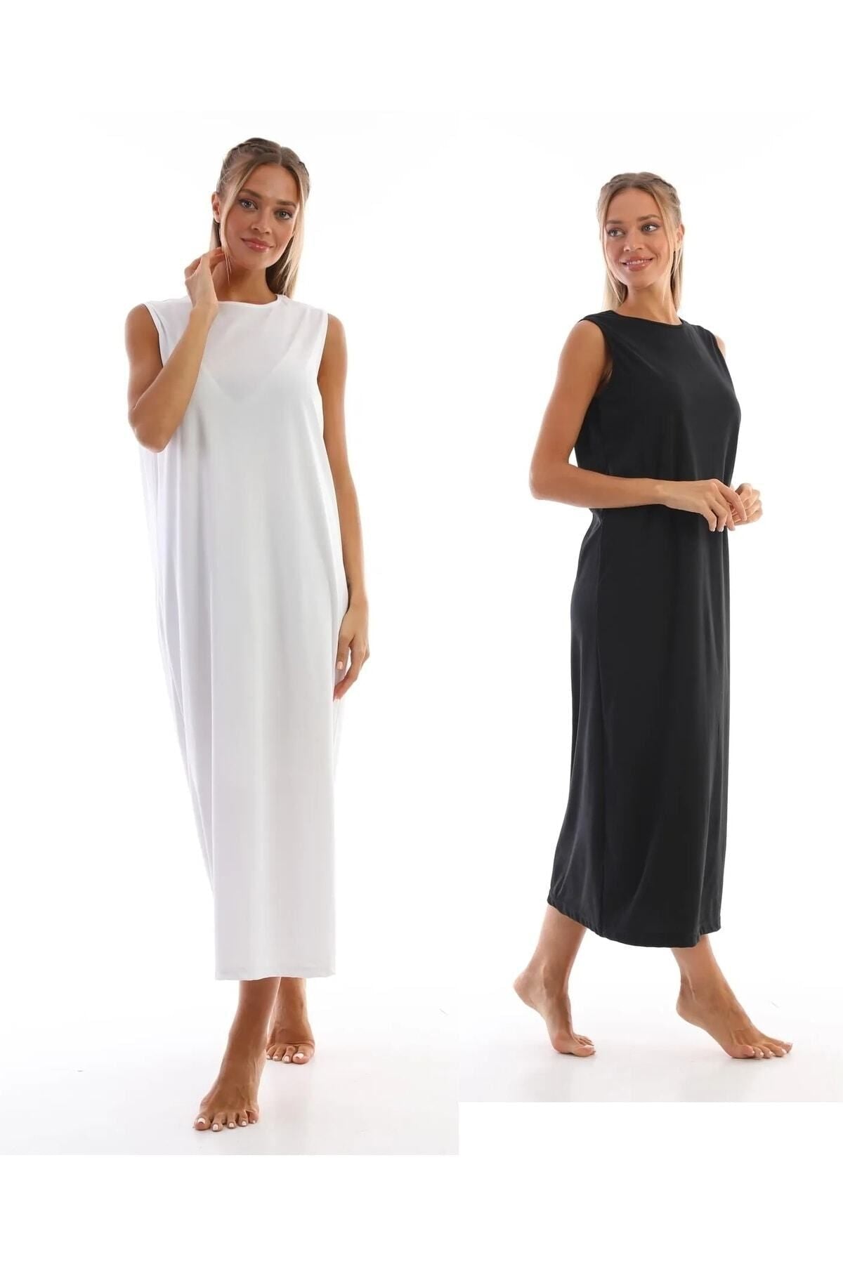 Sleeveless Dress Lining Underwear Underskirt Black White Set of 2 - MALLTURK