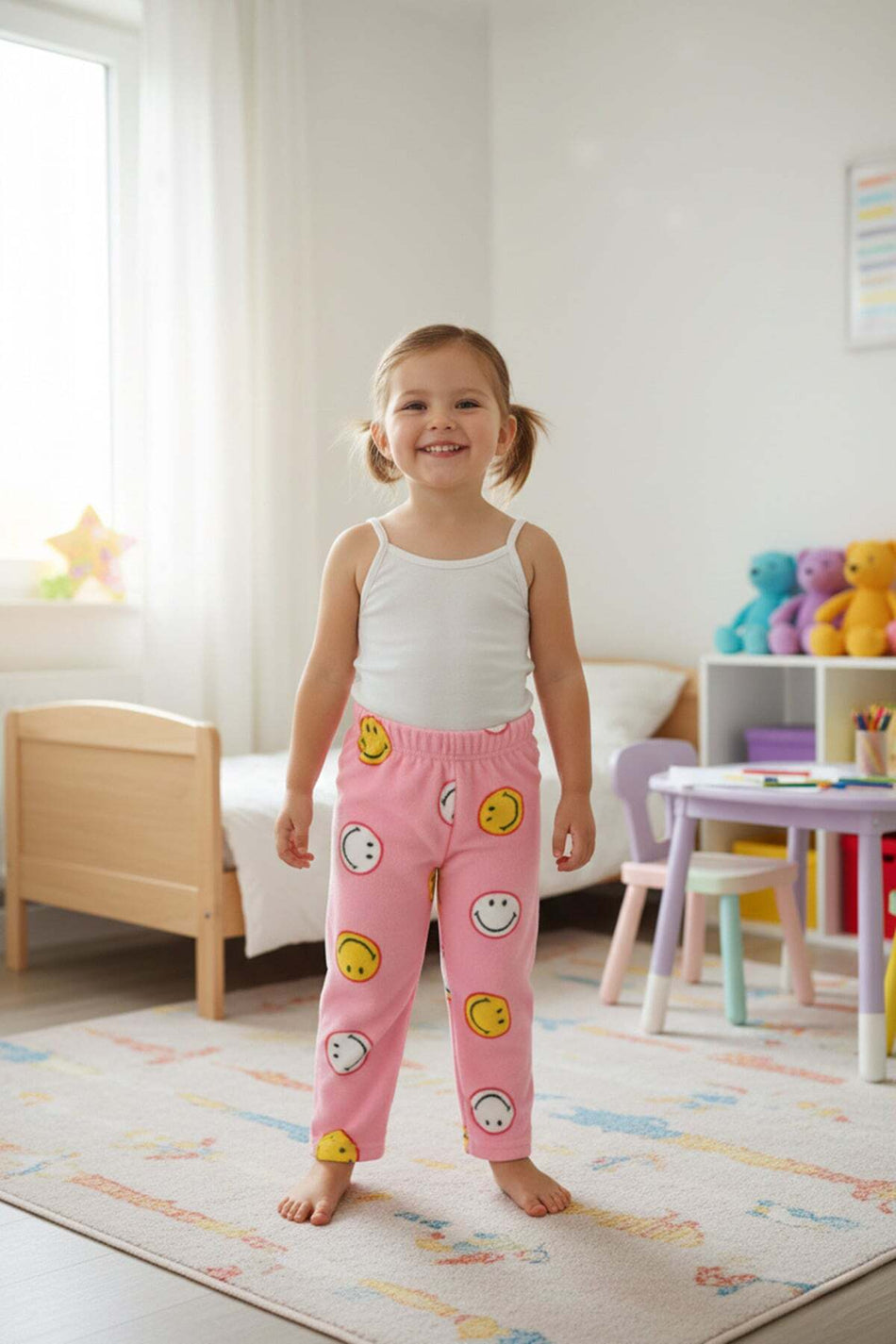 Smiling Face Patterned Fleece Unisex Children's Pajama Bottoms - MALLTURK