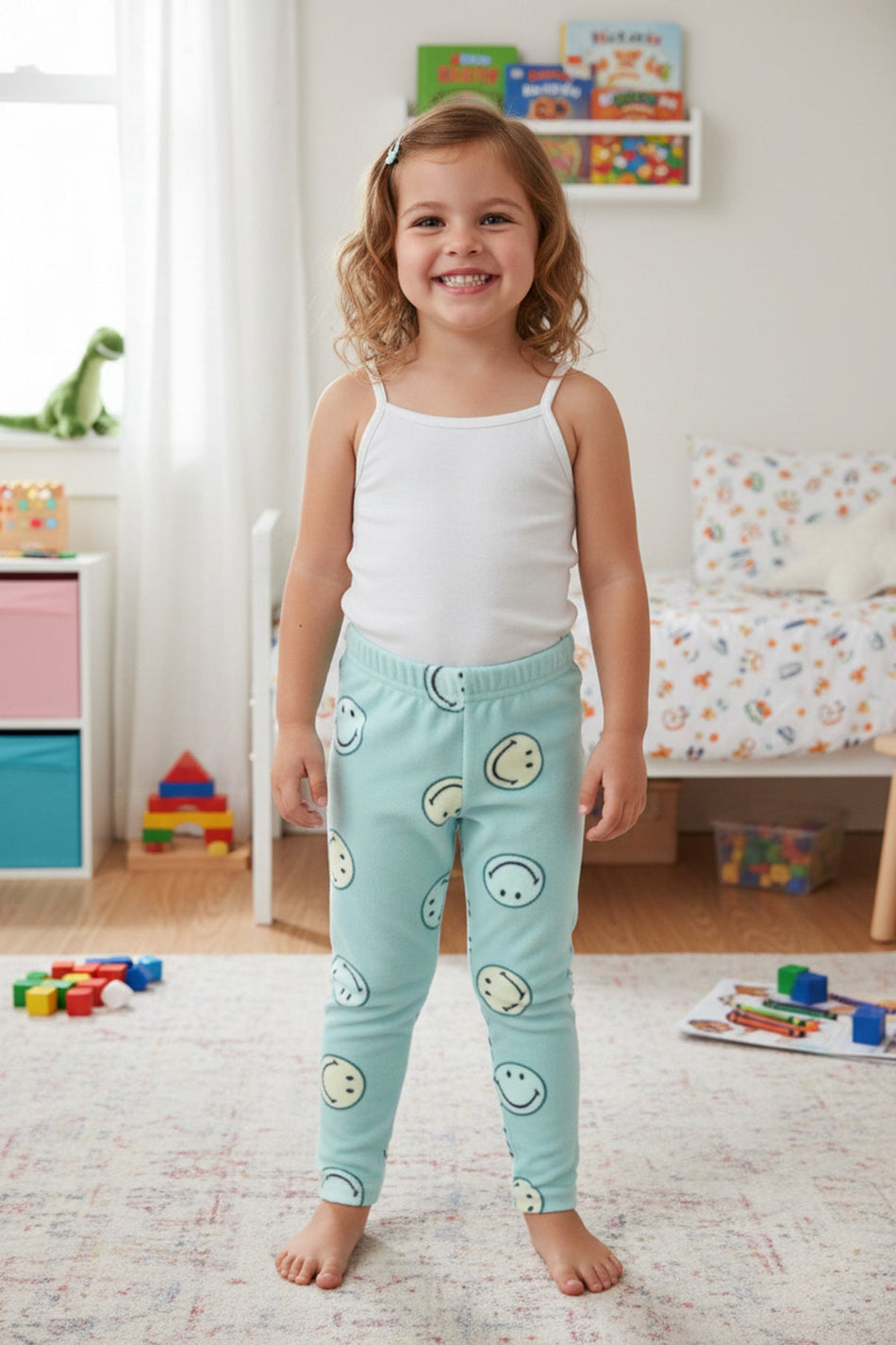 Smiling Face Patterned Fleece Unisex Children's Pajama Bottoms - MALLTURK
