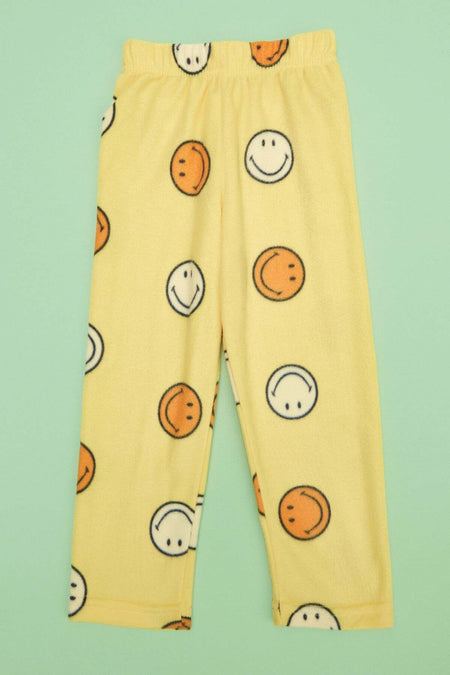 Smiling Face Patterned Fleece Unisex Children's Pajama Bottoms - MALLTURK
