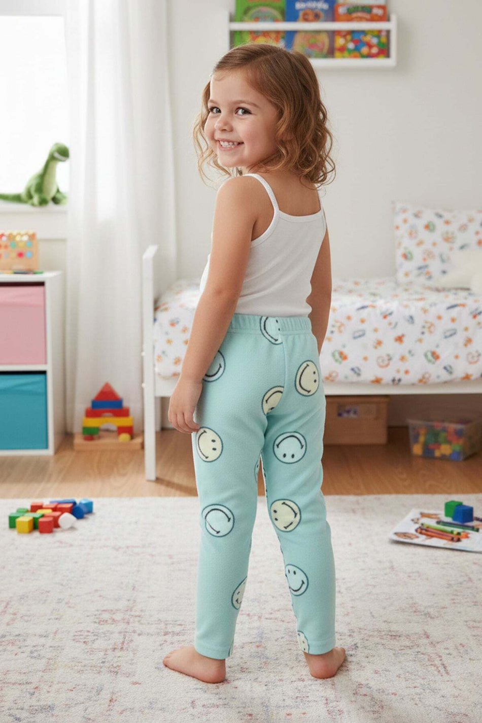 Smiling Face Patterned Fleece Unisex Children's Pajama Bottoms - MALLTURK