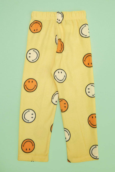 Smiling Face Patterned Fleece Unisex Children's Pajama Bottoms - MALLTURK