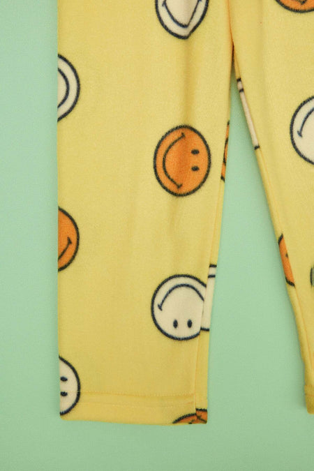 Smiling Face Patterned Fleece Unisex Children's Pajama Bottoms - MALLTURK