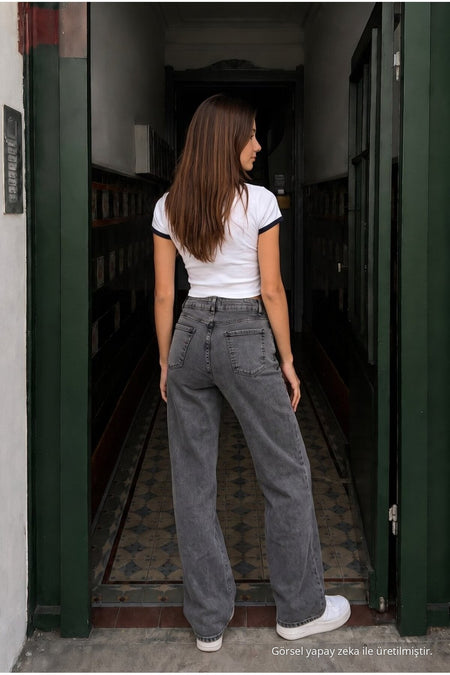 Smoke Grey High Waist Wide Leg Lycra Palazzo School Pants - MALLTURK