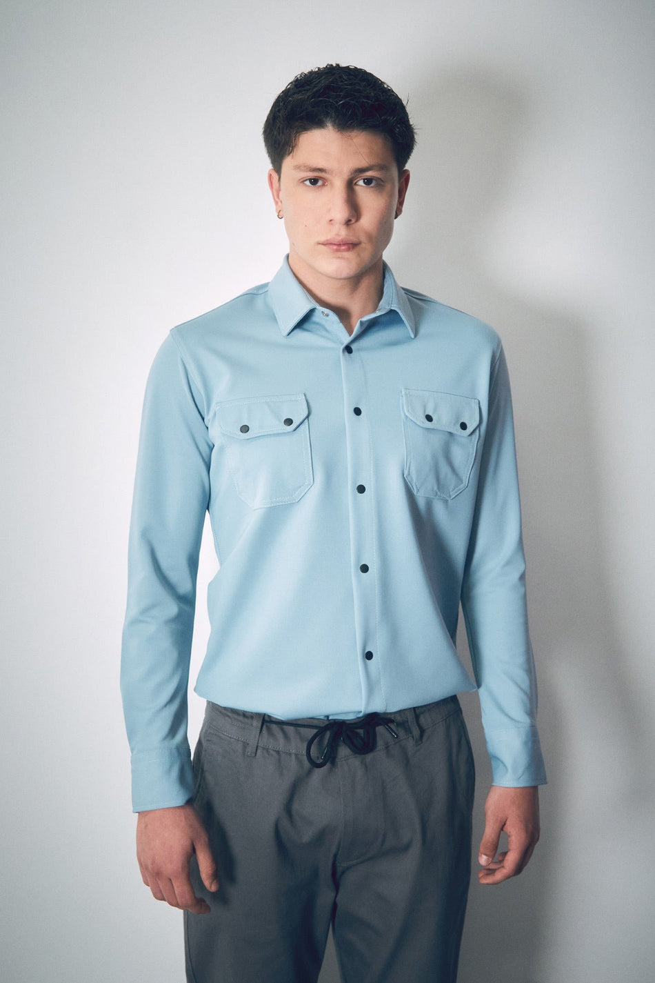 Snap Fastener Double Pocket Shirt - MALLTURK