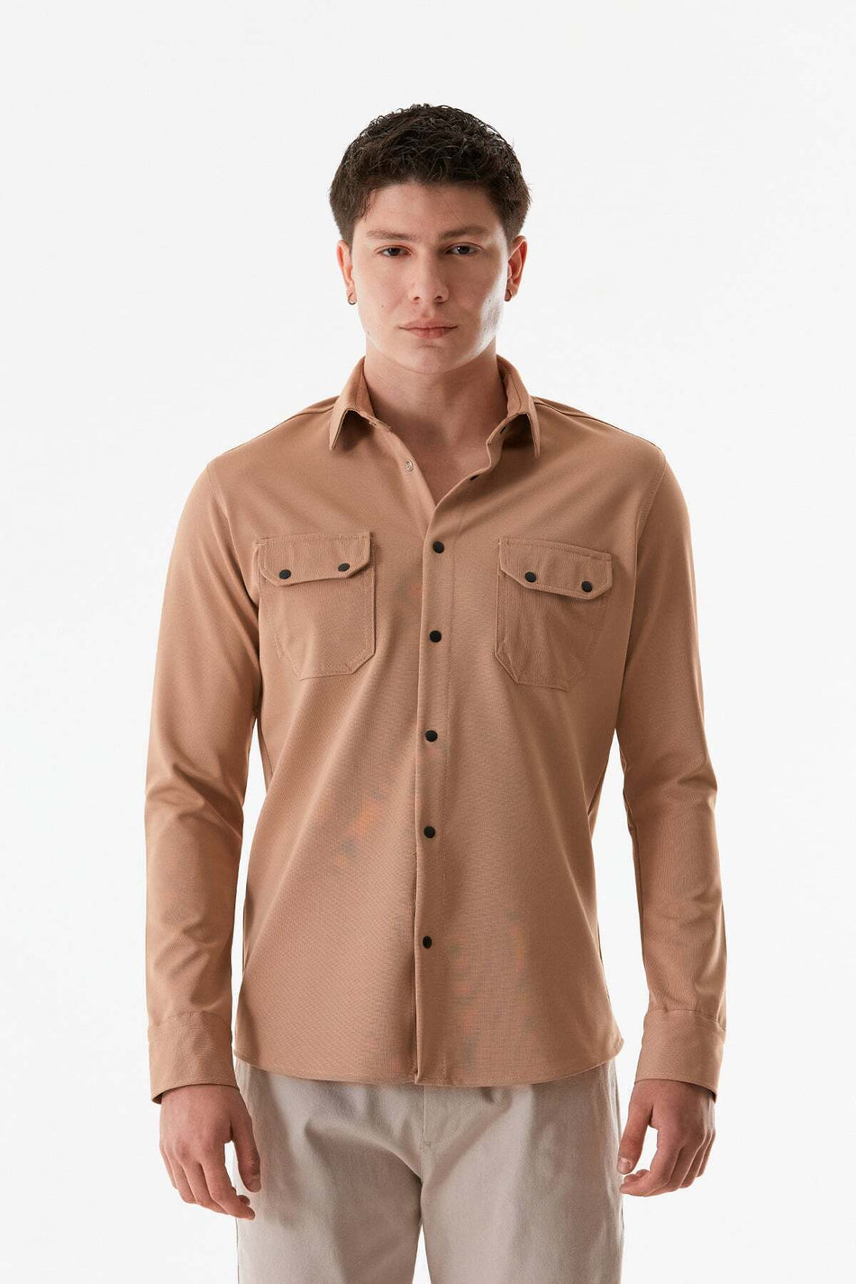 Snap Fastener Double Pocket Shirt - MALLTURK