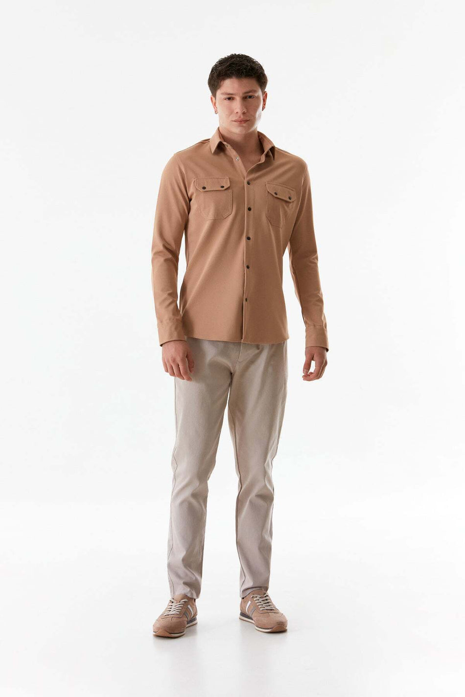 Snap Fastener Double Pocket Shirt - MALLTURK