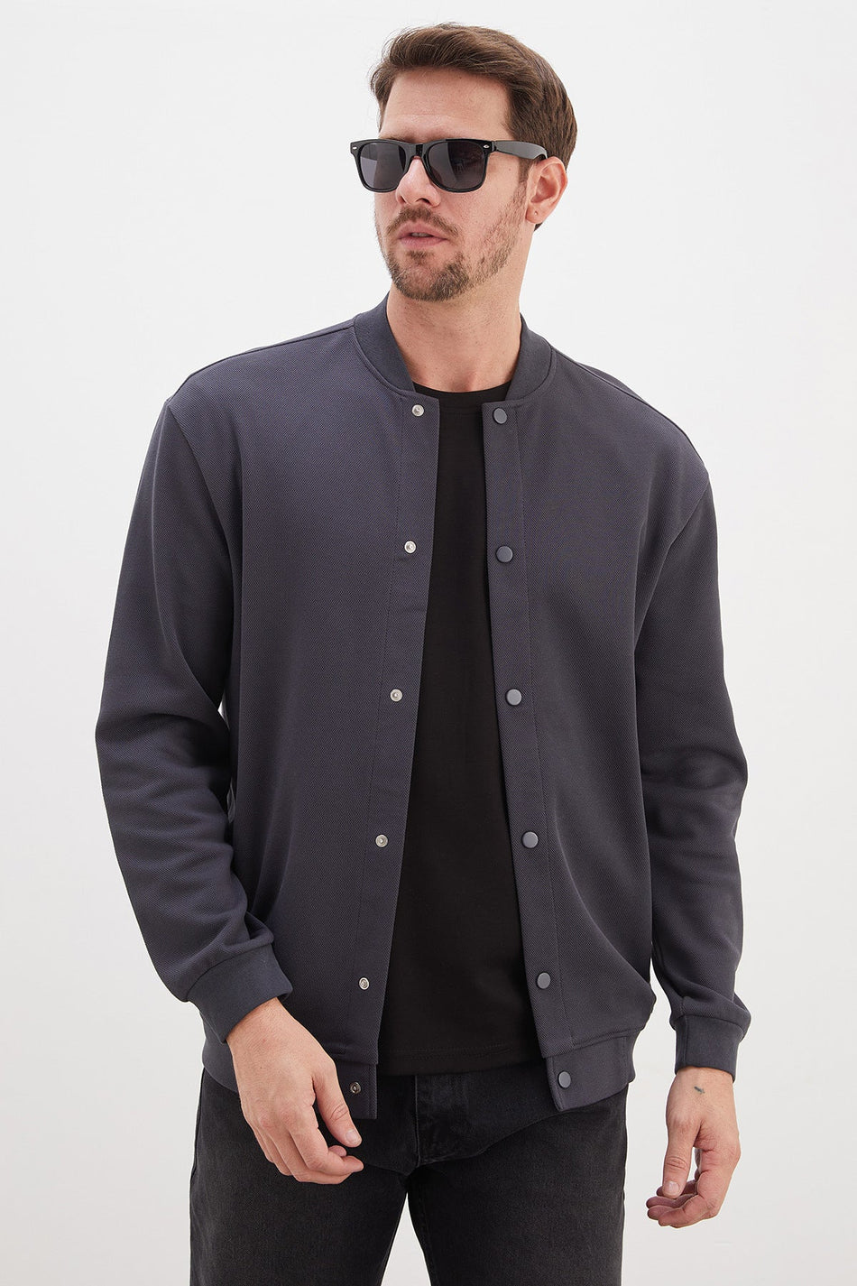 Snap Fastener Pique Fabric Regular Fit Jacket - MALLTURK