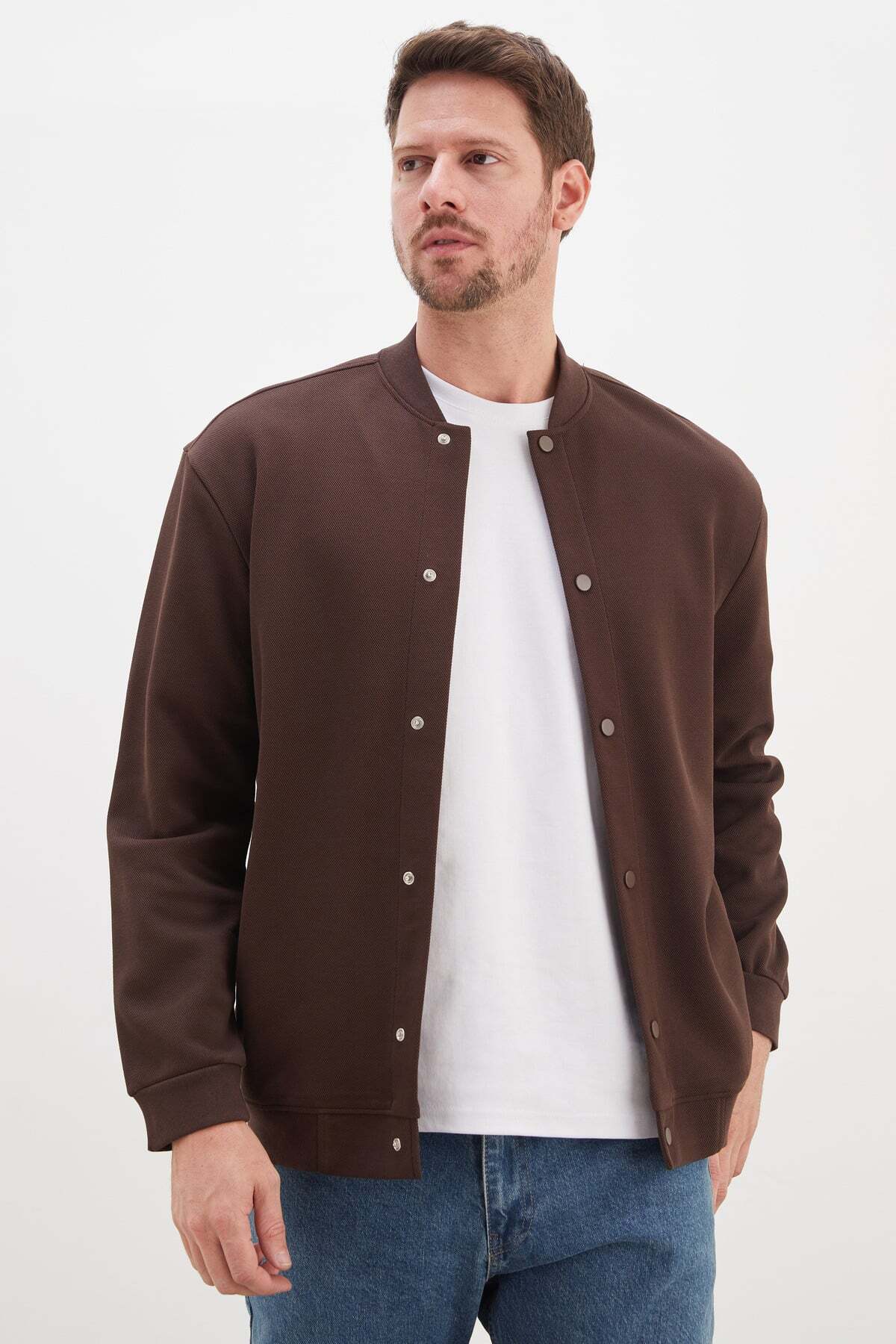Snap Fastener Pique Fabric Regular Fit Jacket - MALLTURK