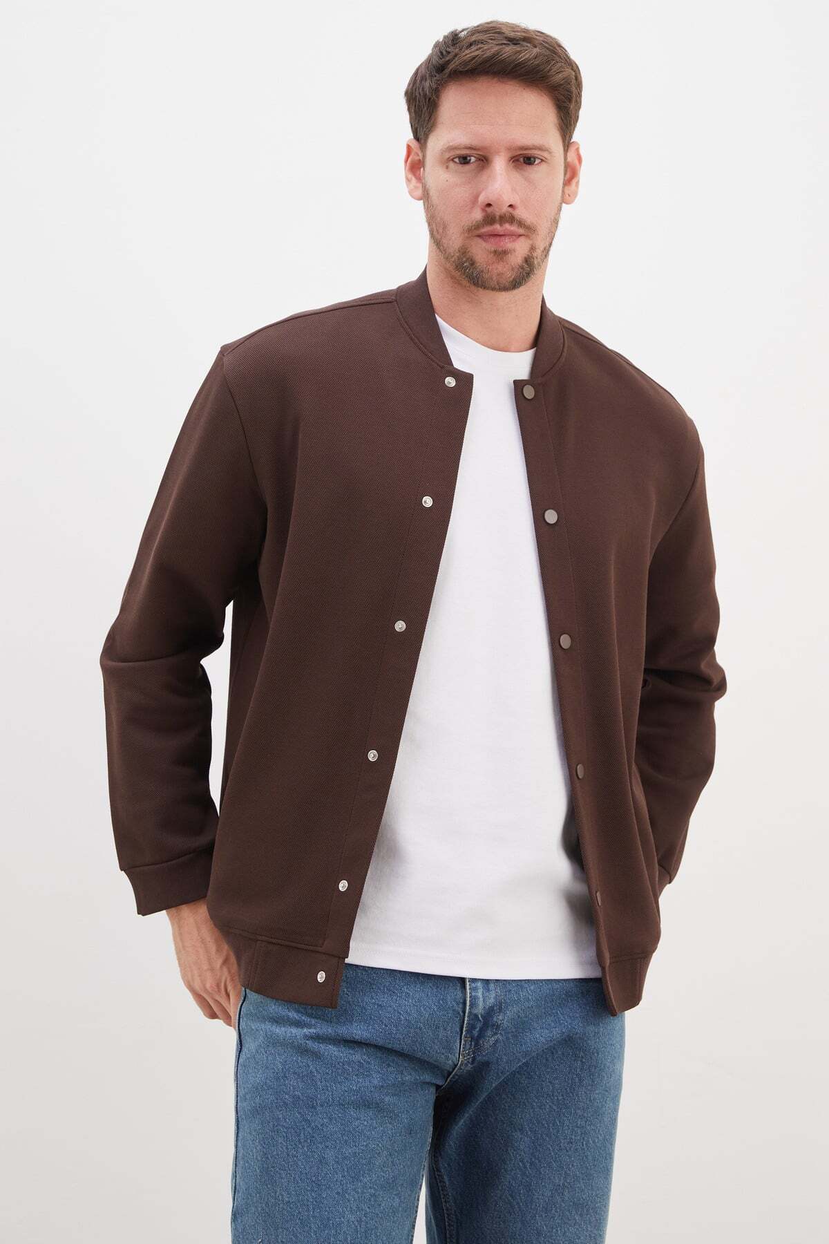 Snap Fastener Pique Fabric Regular Fit Jacket - MALLTURK