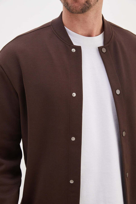 Snap Fastener Pique Fabric Regular Fit Jacket - MALLTURK