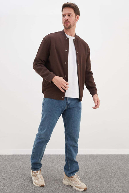 Snap Fastener Pique Fabric Regular Fit Jacket - MALLTURK