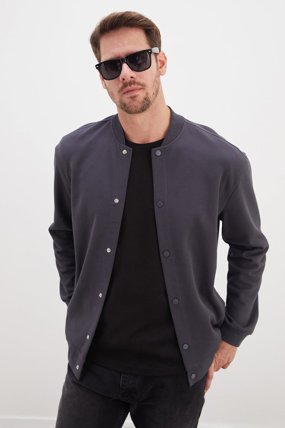 Snap Fastener Pique Fabric Regular Fit Jacket - MALLTURK