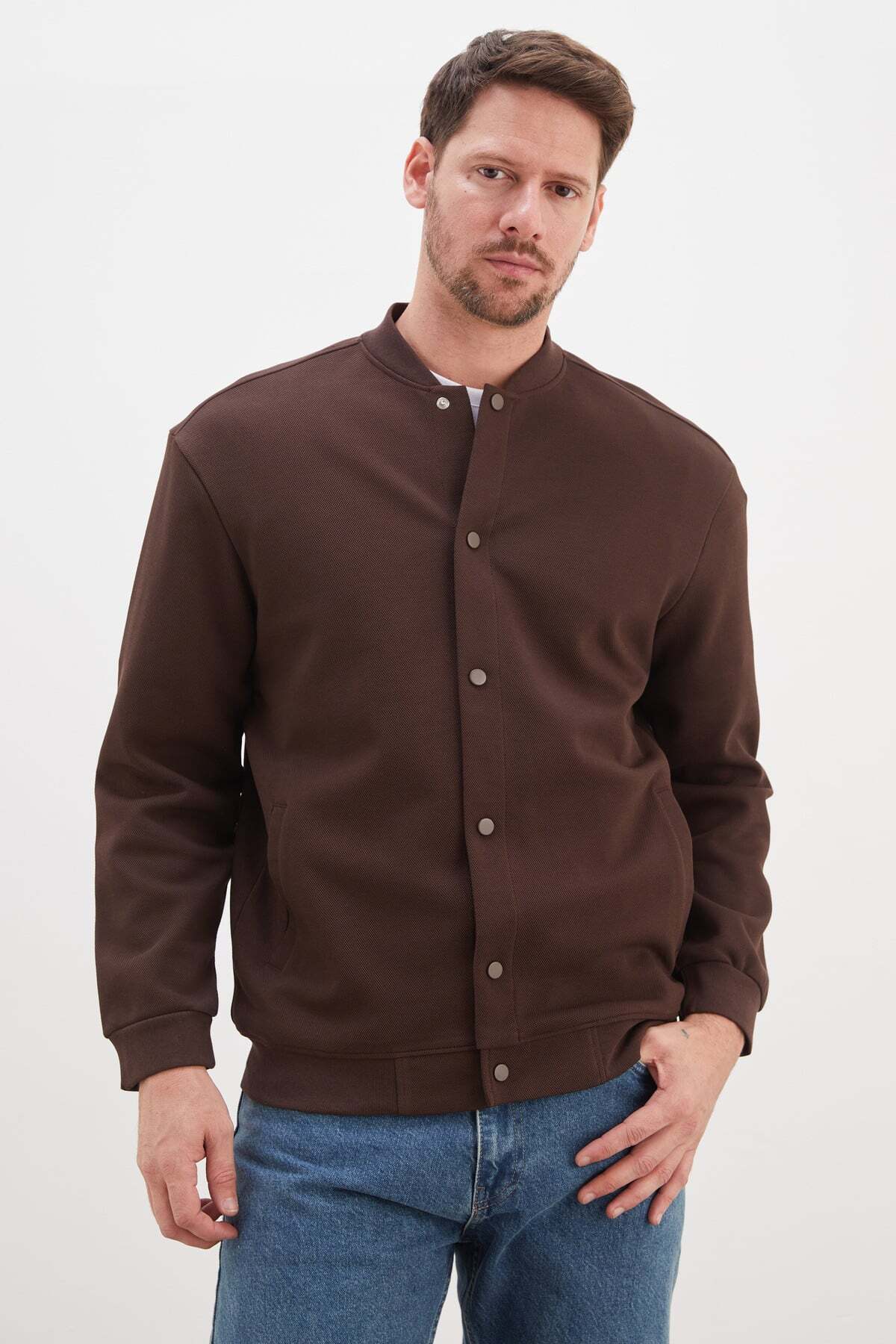 Snap Fastener Pique Fabric Regular Fit Jacket - MALLTURK