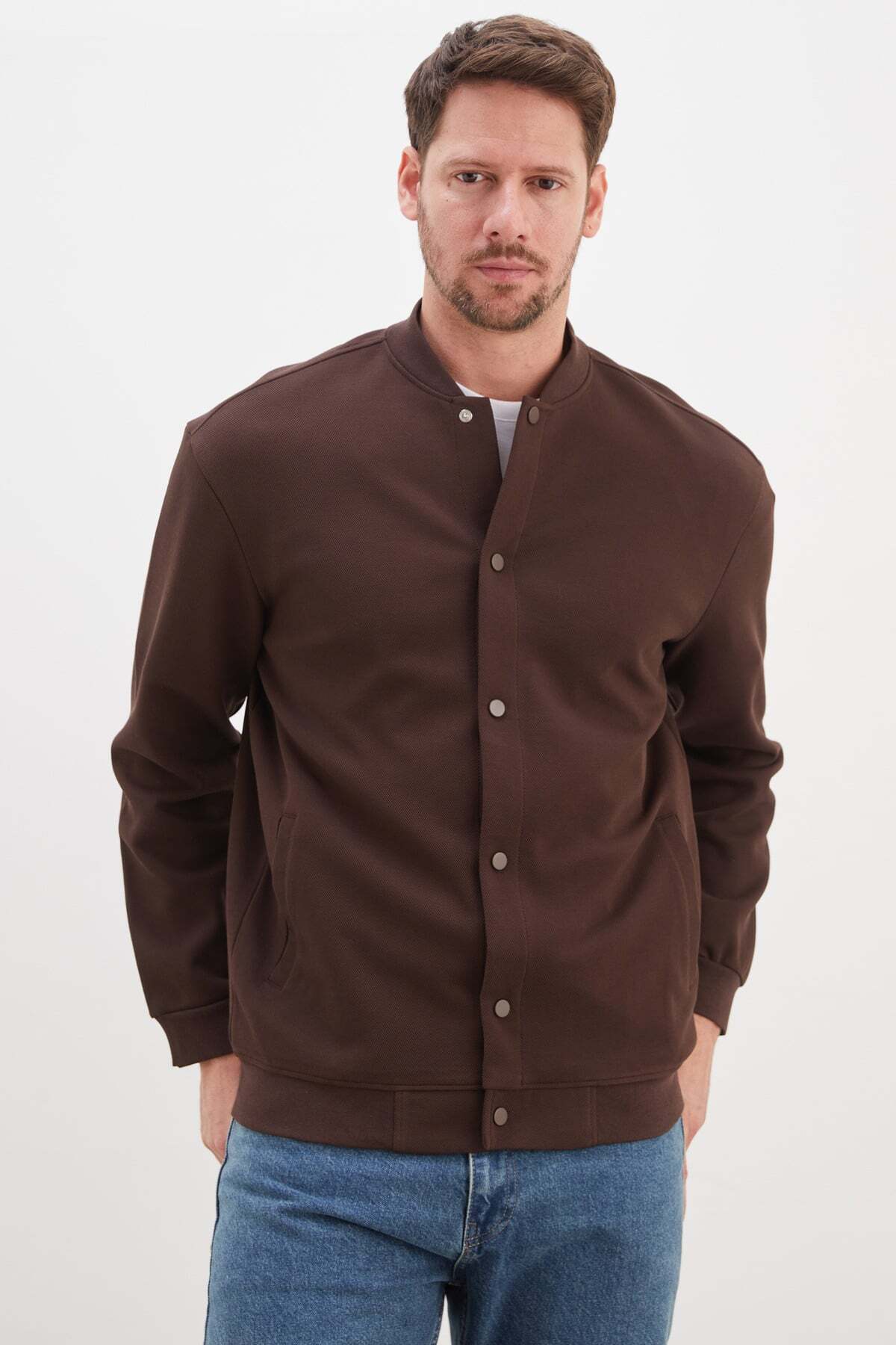 Snap Fastener Pique Fabric Regular Fit Jacket - MALLTURK