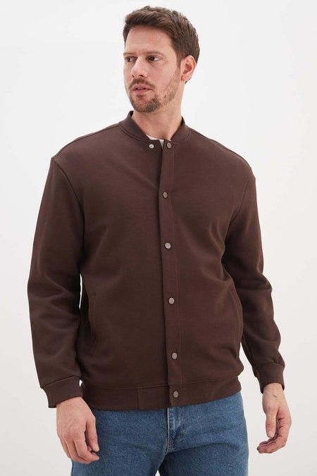 Snap Fastener Pique Fabric Regular Fit Jacket - MALLTURK