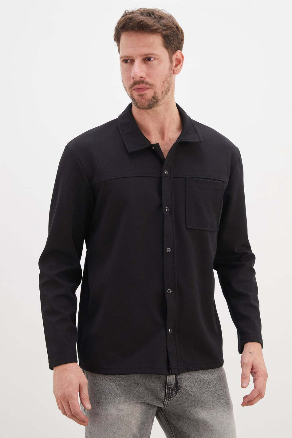 Snap Fastener Single Pocket Shirt - MALLTURK