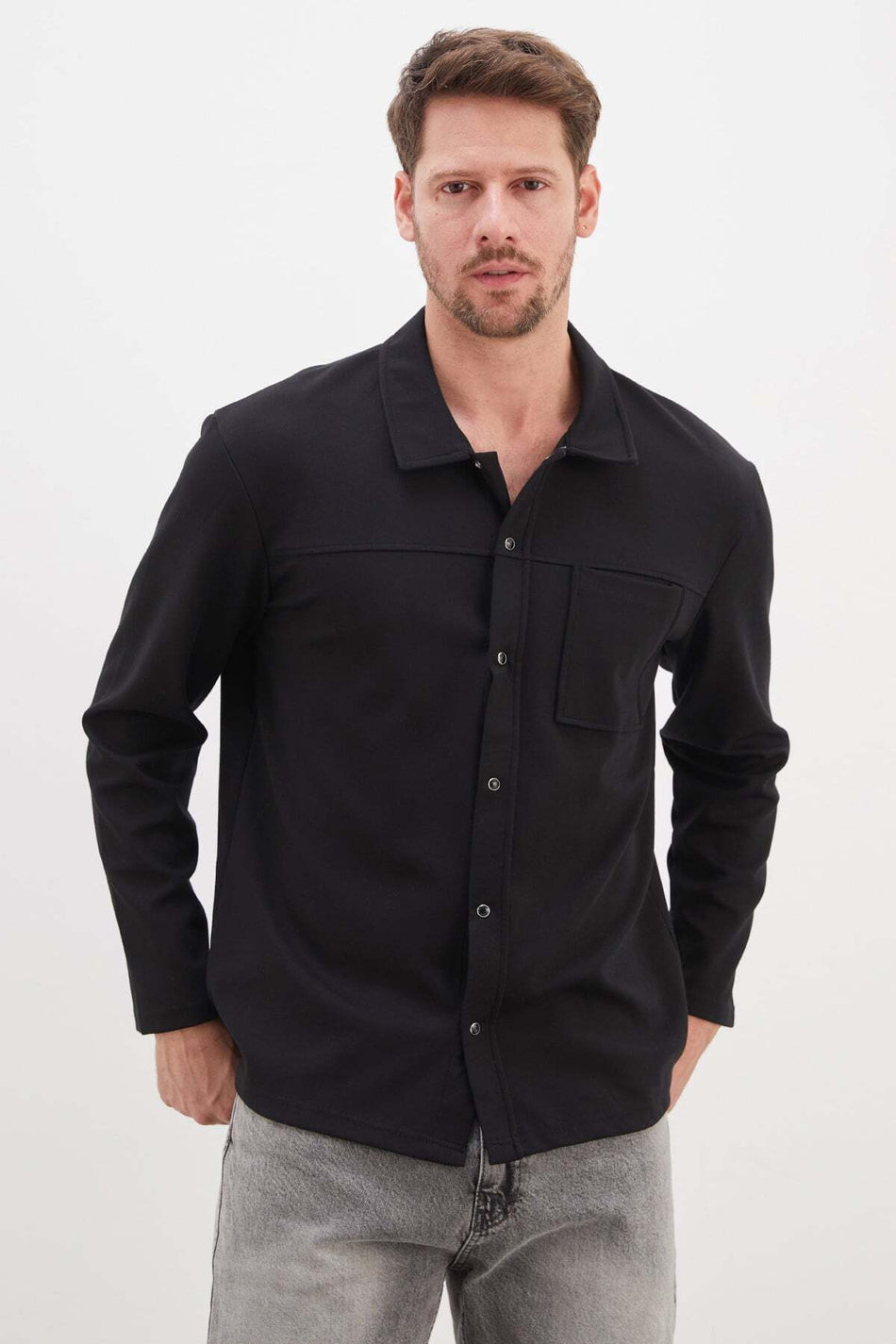 Snap Fastener Single Pocket Shirt - MALLTURK