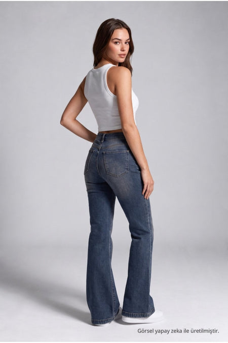 Spanish-style flared Lycra/stretch denim jeans, dark navy. - MALLTURK