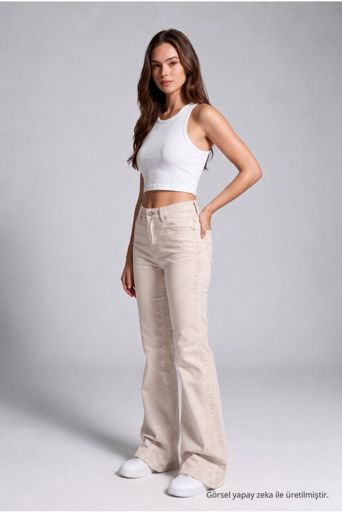 Spanish-style Lycra/Stretch Jeans, Beige - MALLTURK