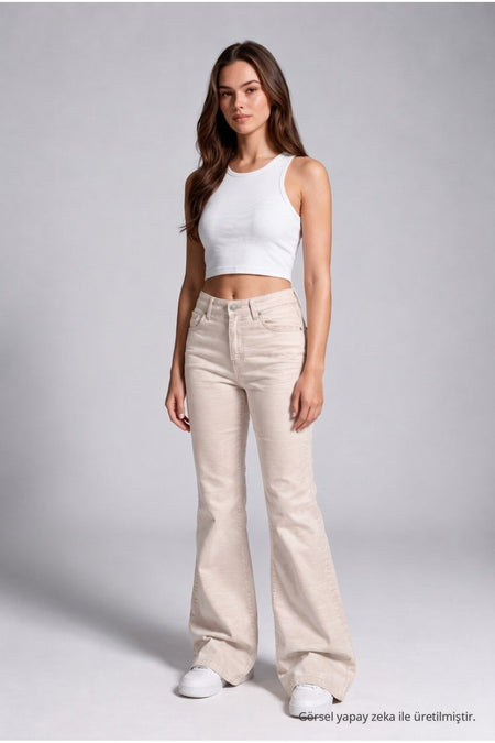Spanish-style Lycra/Stretch Jeans, Beige - MALLTURK