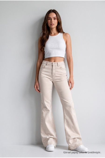 Spanish-style Lycra/Stretch Jeans, Beige - MALLTURK