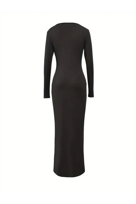 Square Neck Black Long Sleeve Bodysuit Lycra Custom Fabric Maxi Dress - MALLTURK