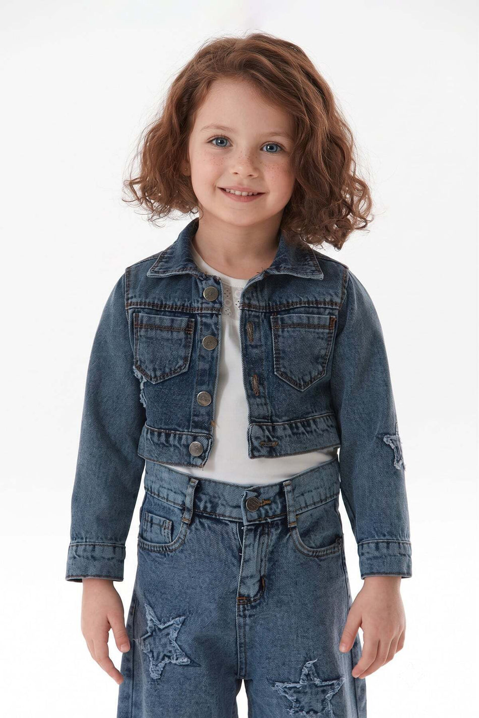 Star Embroidered Girl's Crop Denim Jacket - MALLTURK