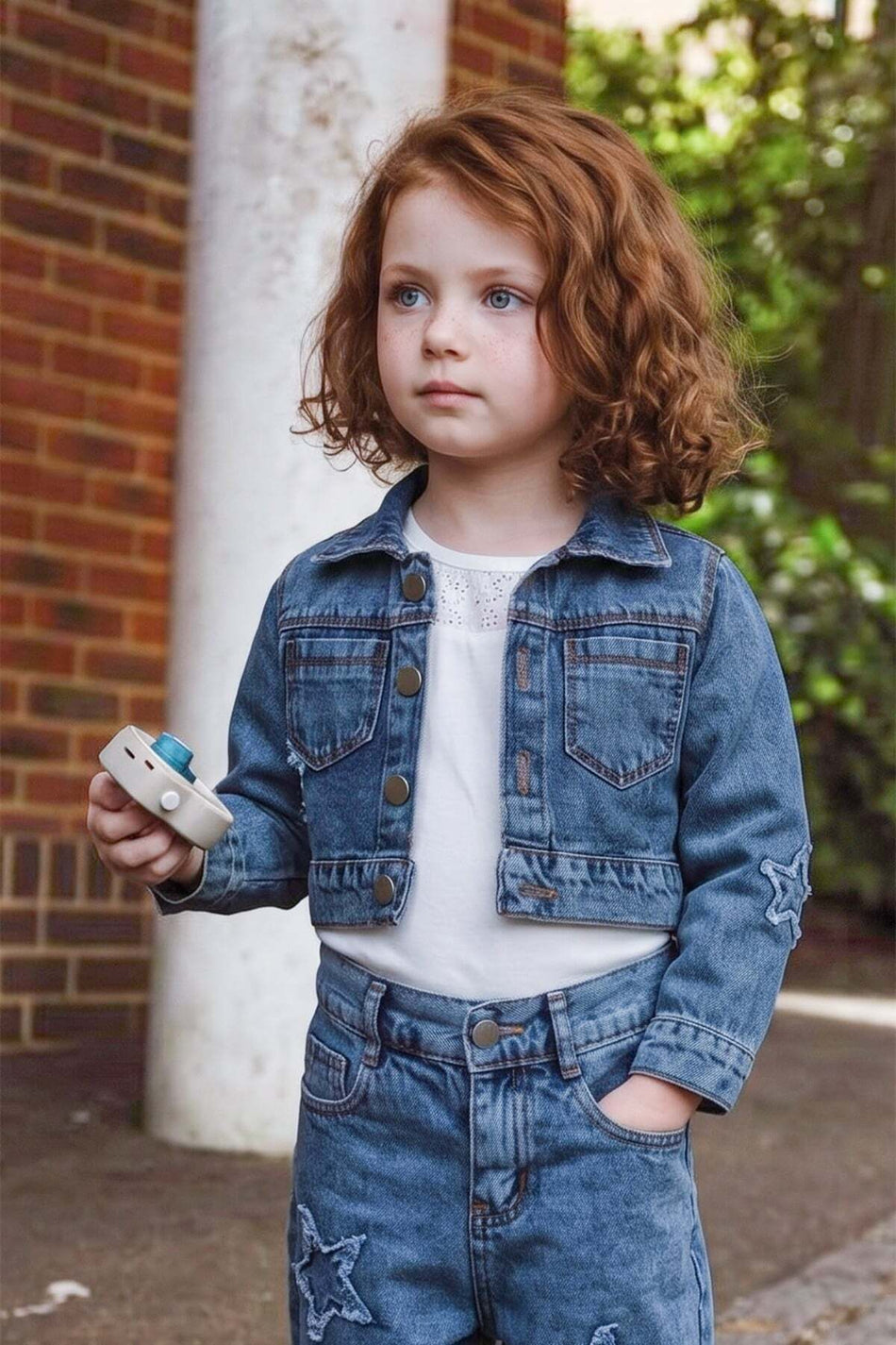 Star Embroidered Girl's Crop Denim Jacket - MALLTURK