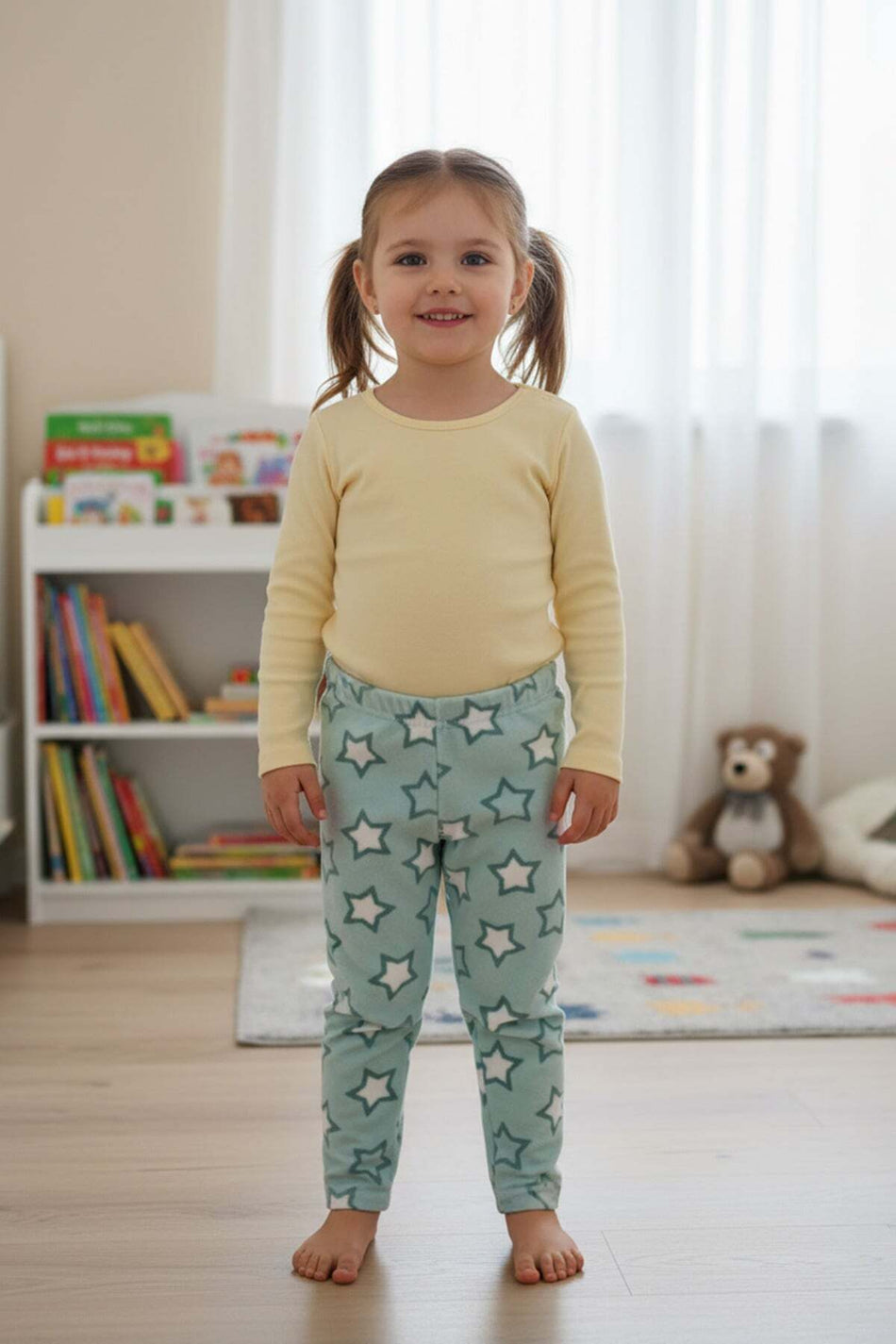 Star Patterned Elastic Waist Girls' Fleece Pajama Bottoms - MALLTURK