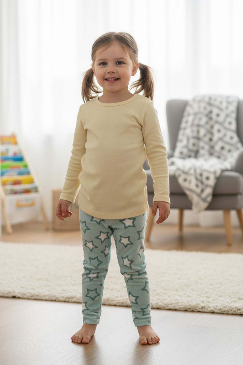 Star Patterned Elastic Waist Girls' Fleece Pajama Bottoms - MALLTURK