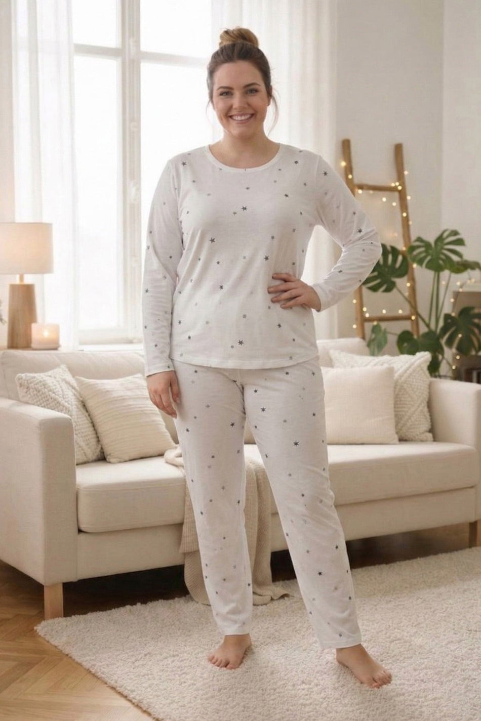 Star Patterned Large Size Pajama Set - MALLTURK