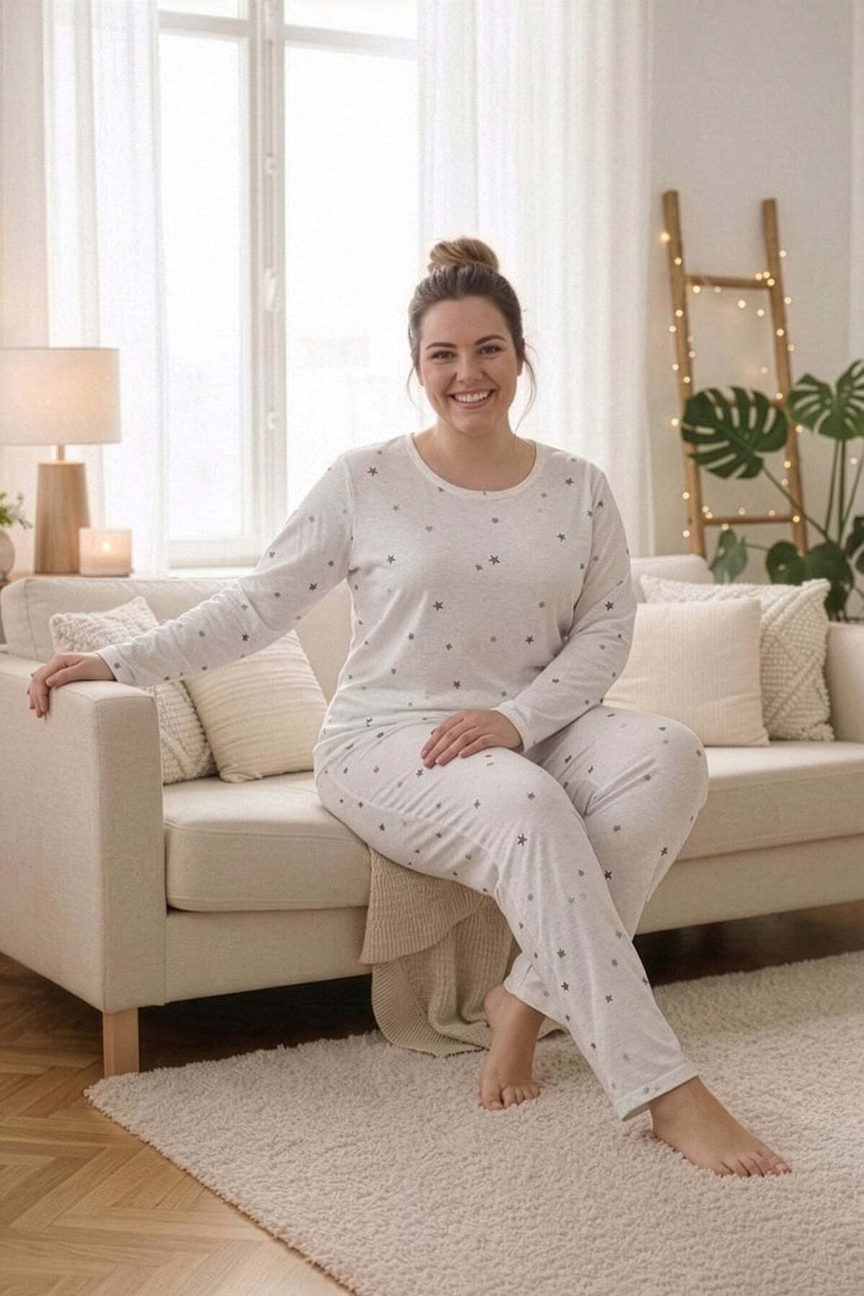 Star Patterned Large Size Pajama Set - MALLTURK