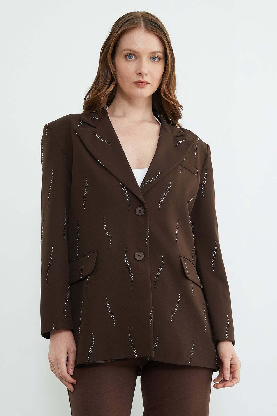 Stone Detailed Blazer Jacket - MALLTURK