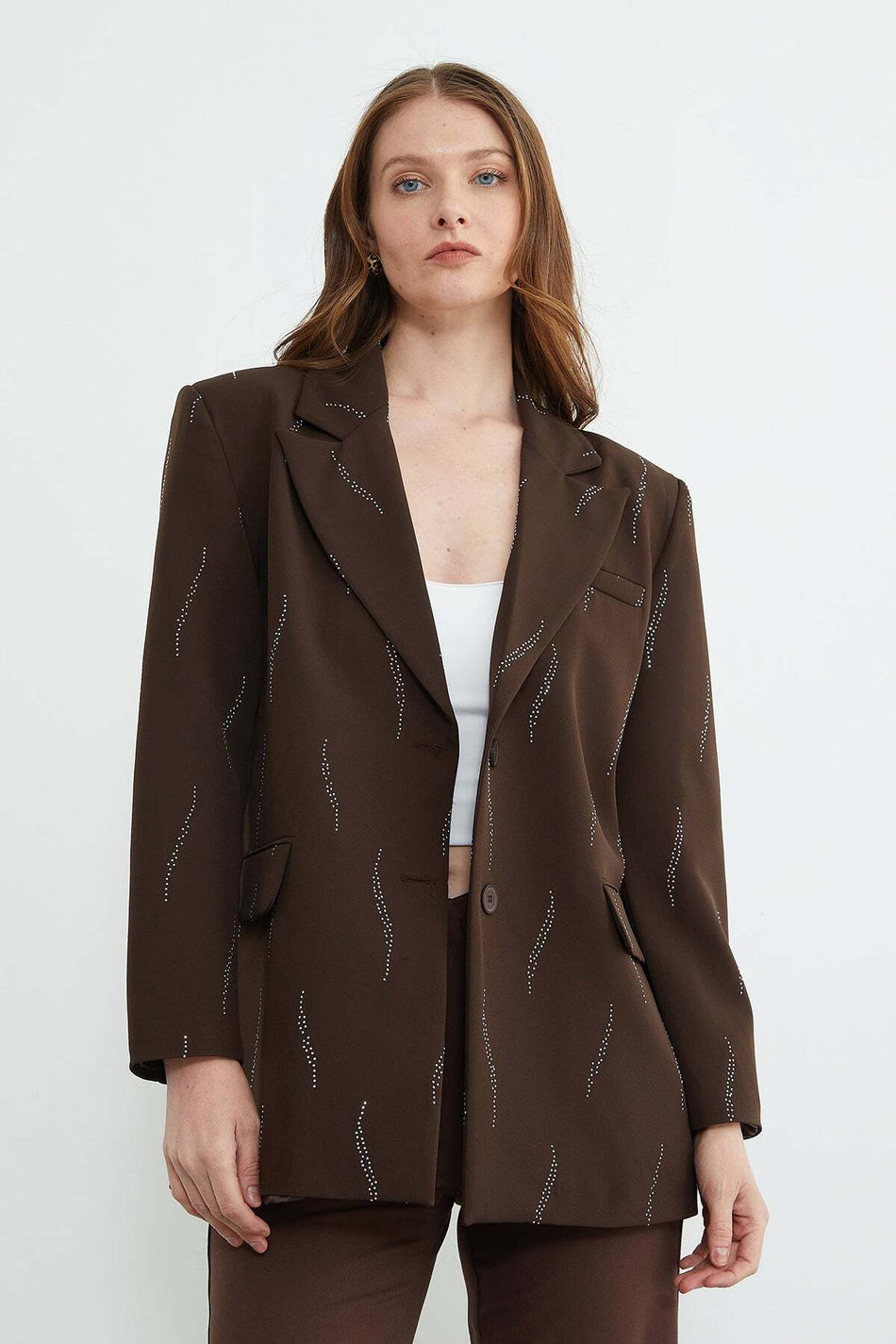 Stone Detailed Blazer Jacket - MALLTURK