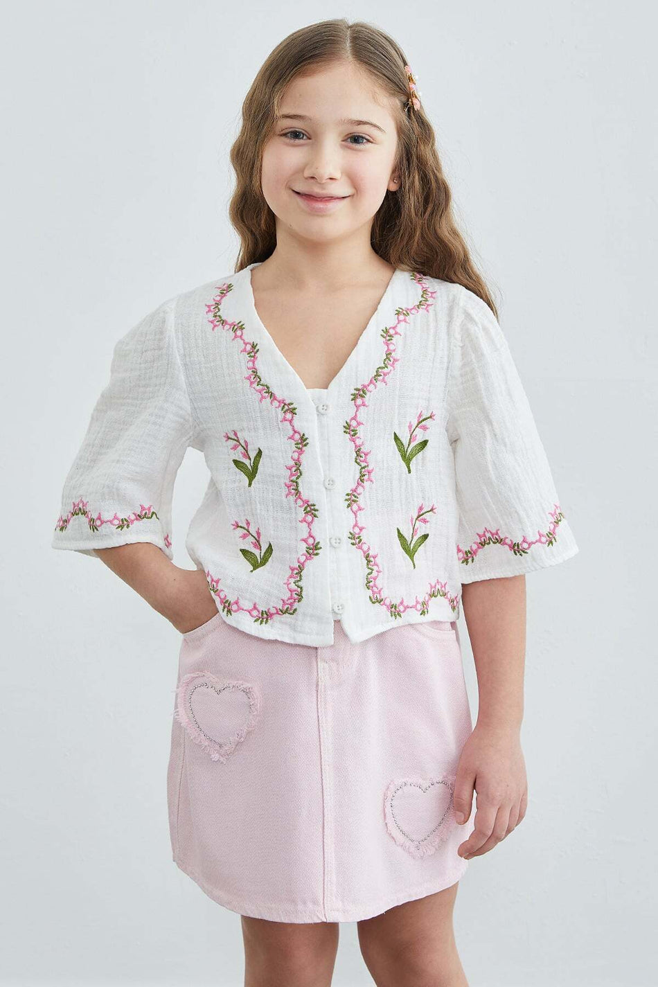 Stoned Heart Embroidered Girl's Jean Skirt - MALLTURK