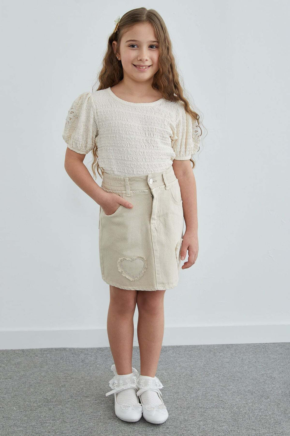 Stoned Heart Embroidered Girl's Jean Skirt - MALLTURK