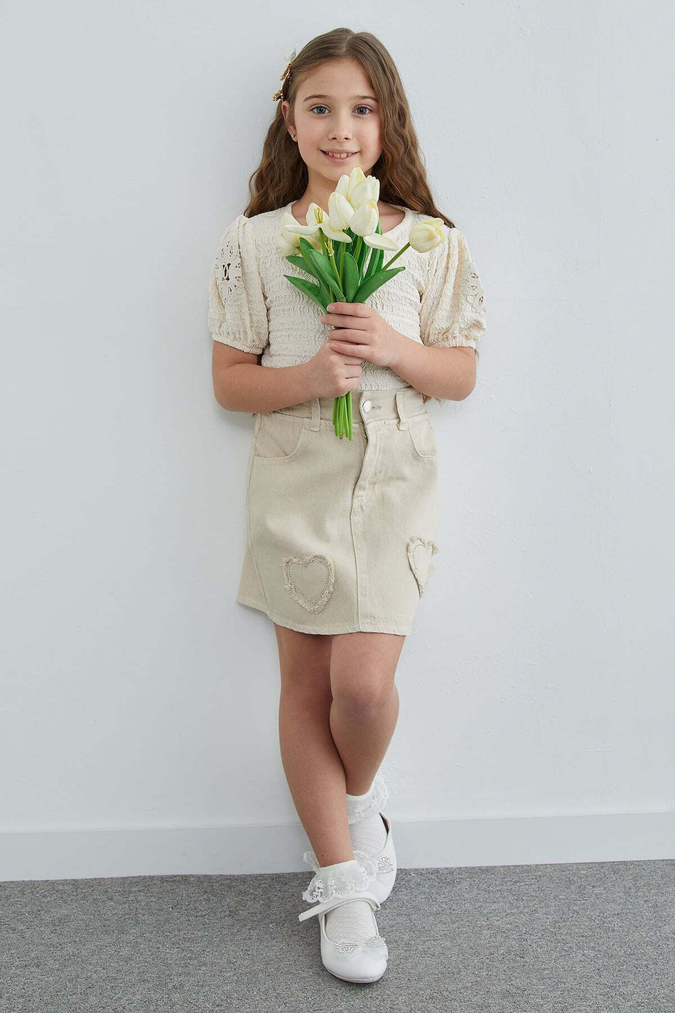 Stoned Heart Embroidered Girl's Jean Skirt - MALLTURK