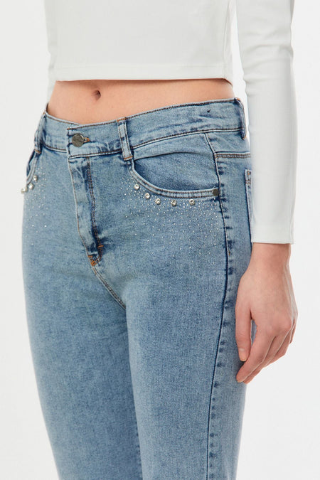 Stoned High Waist Straight Fit Girl's Jeans - MALLTURK