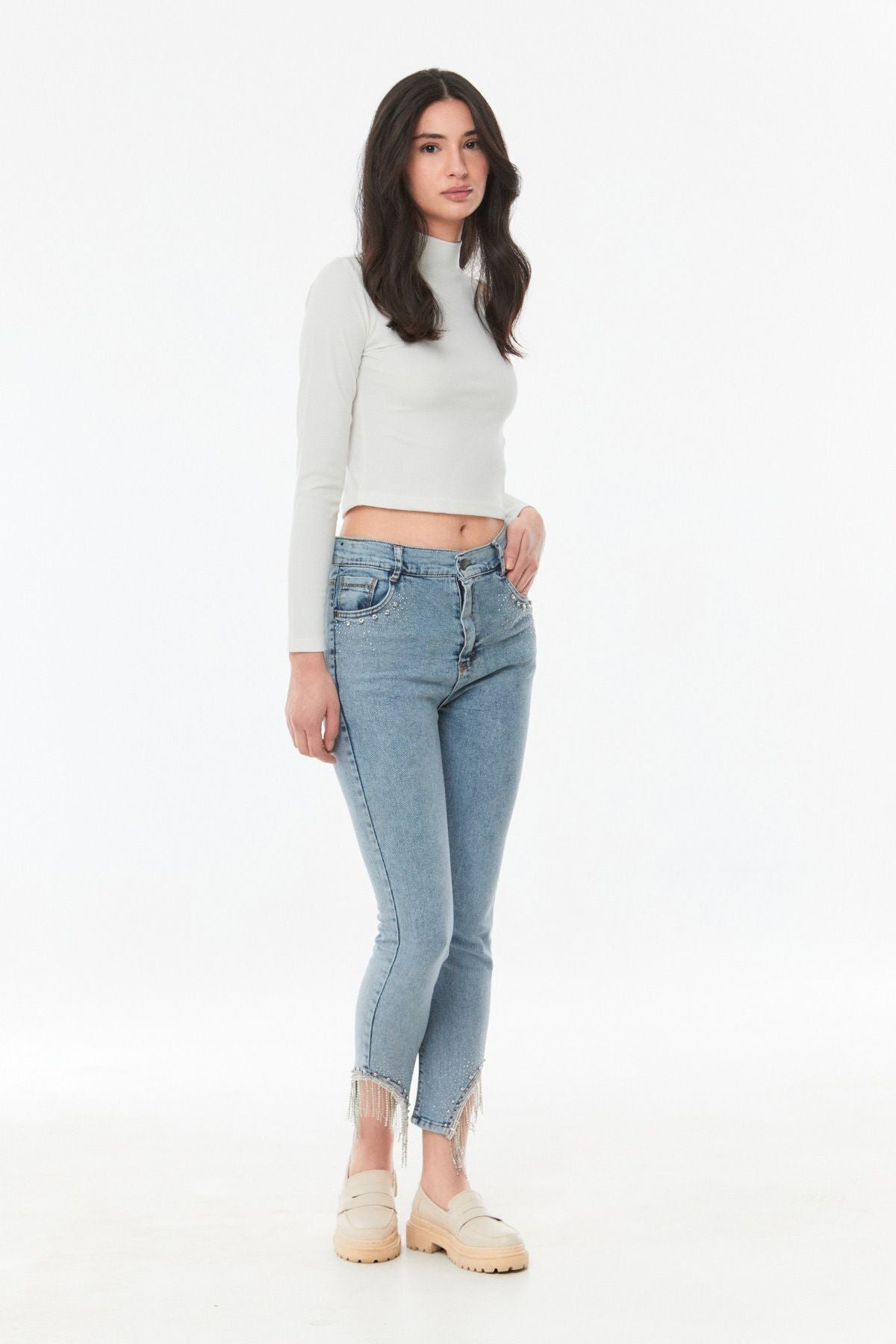 Stoned High Waist Straight Fit Girl's Jeans - MALLTURK