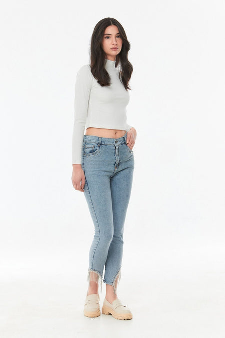 Stoned High Waist Straight Fit Girl's Jeans - MALLTURK