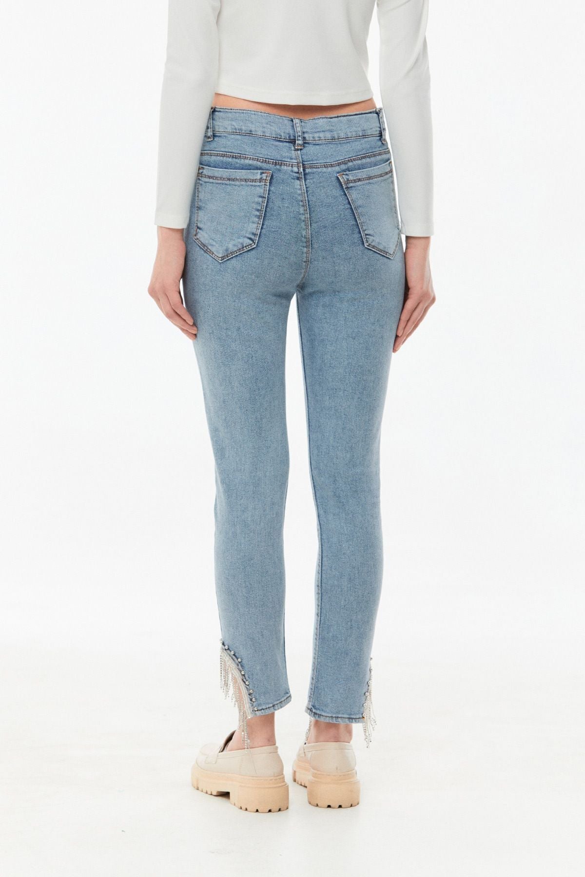 Stoned High Waist Straight Fit Girl's Jeans - MALLTURK