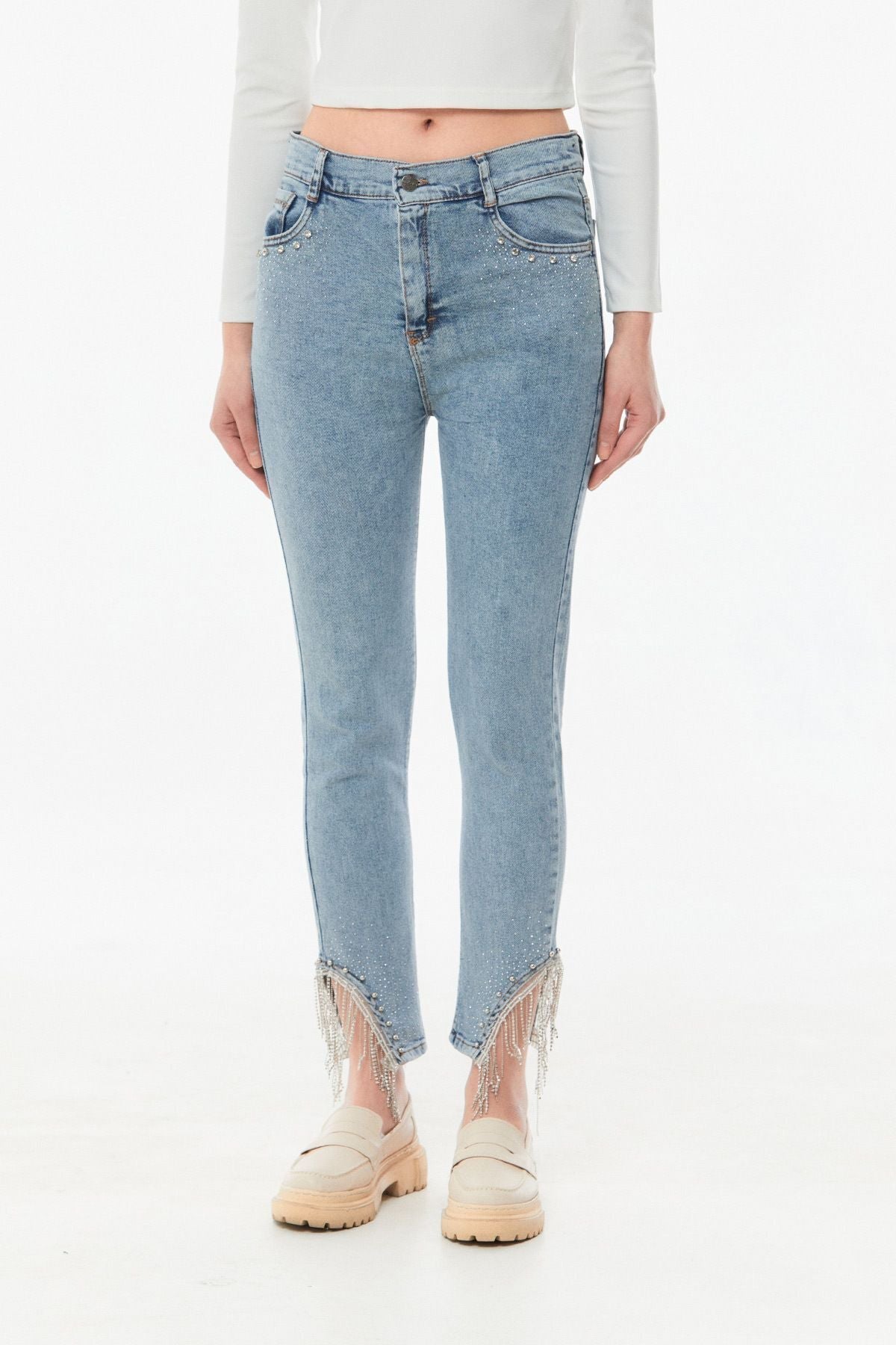 Stoned High Waist Straight Fit Girl's Jeans - MALLTURK