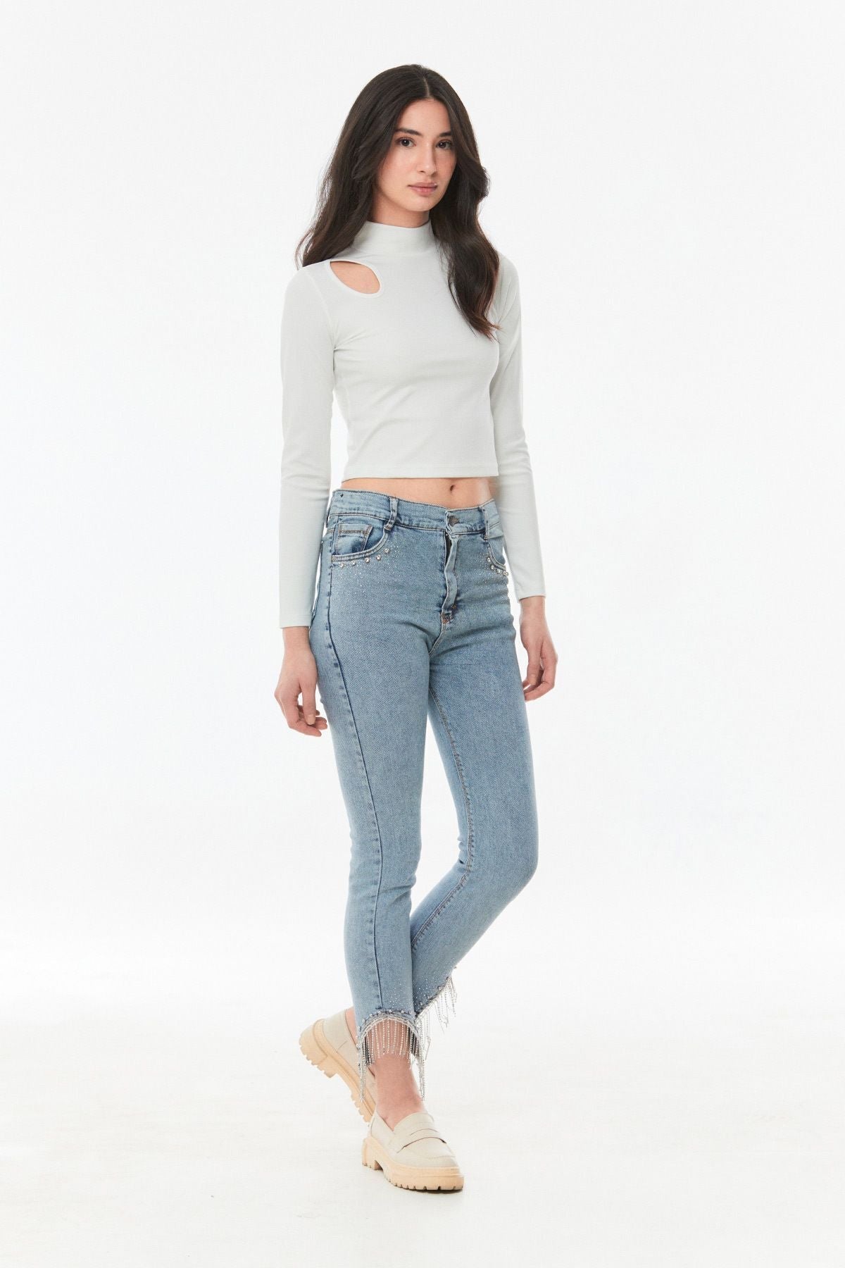 Stoned High Waist Straight Fit Girl's Jeans - MALLTURK