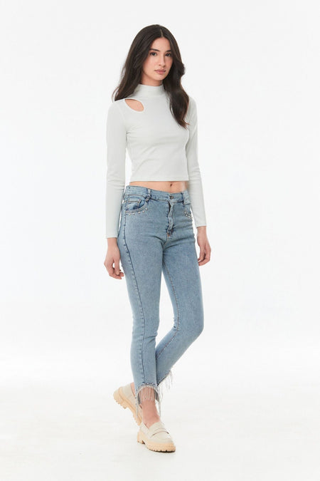 Stoned High Waist Straight Fit Girl's Jeans - MALLTURK