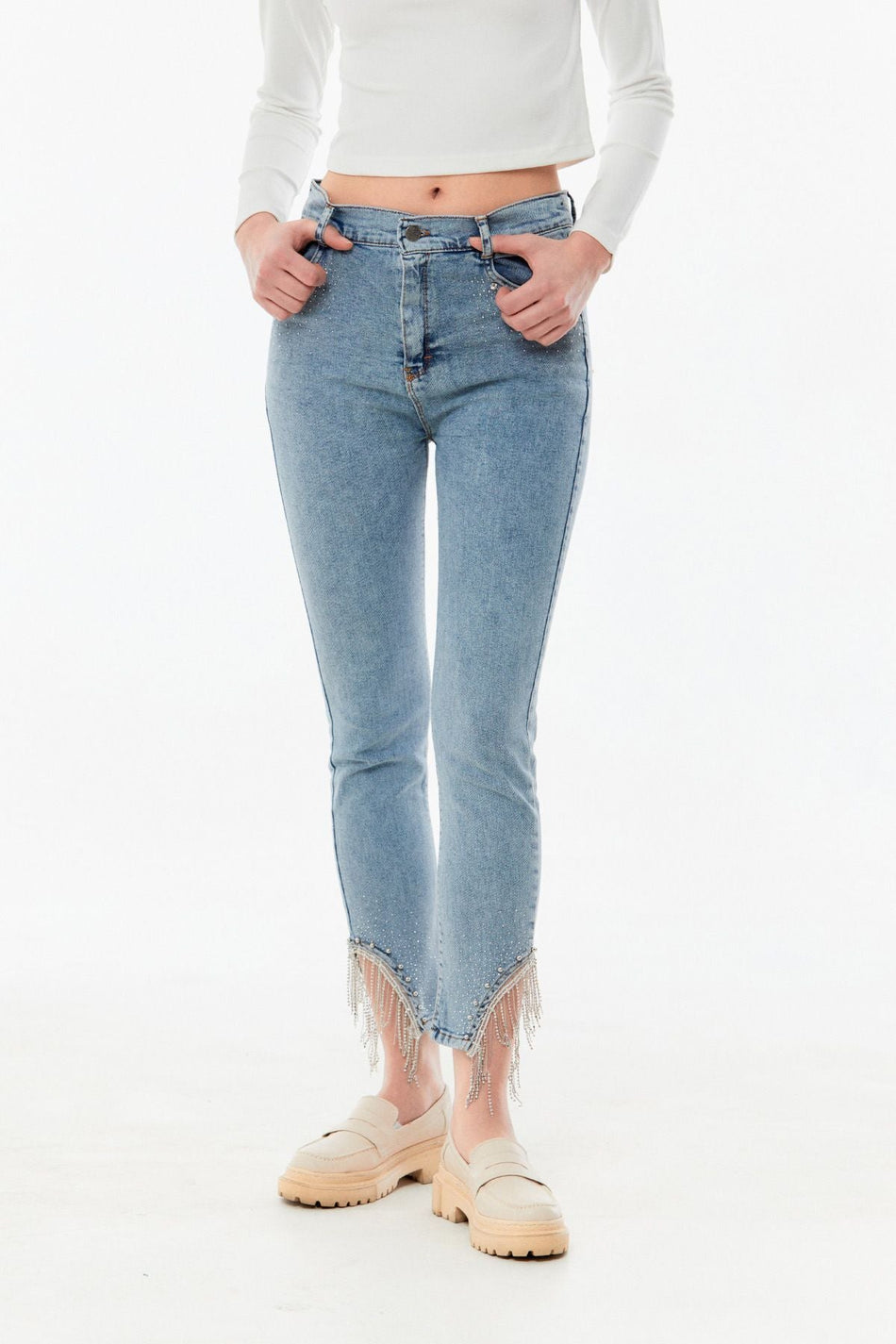 Stoned High Waist Straight Fit Girl's Jeans - MALLTURK
