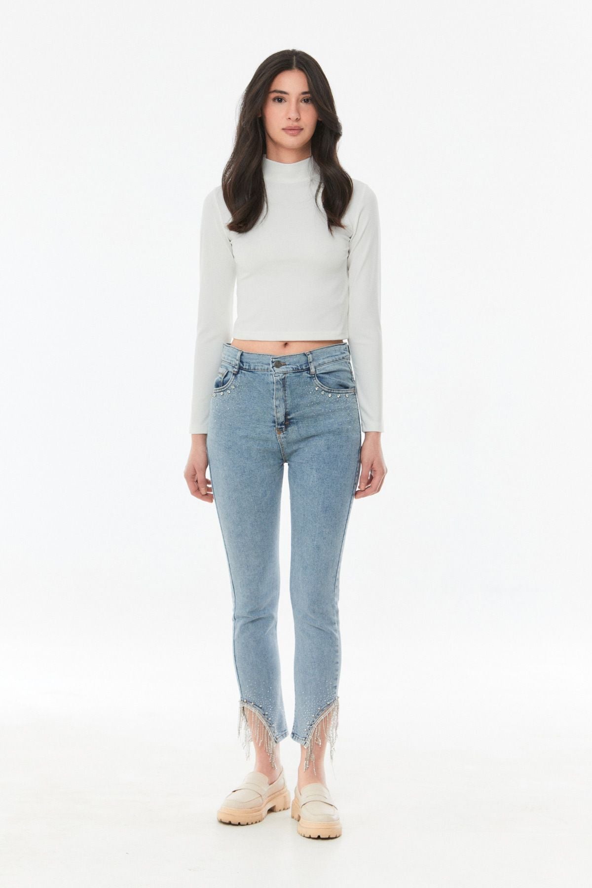 Stoned High Waist Straight Fit Girl's Jeans - MALLTURK