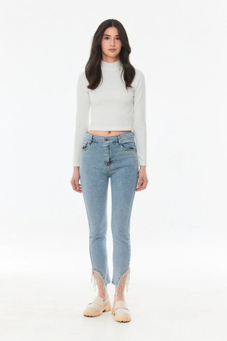 Stoned High Waist Straight Fit Girl's Jeans - MALLTURK