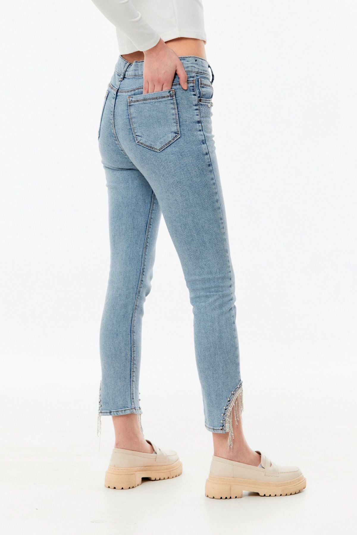 Stoned High Waist Straight Fit Girl's Jeans - MALLTURK