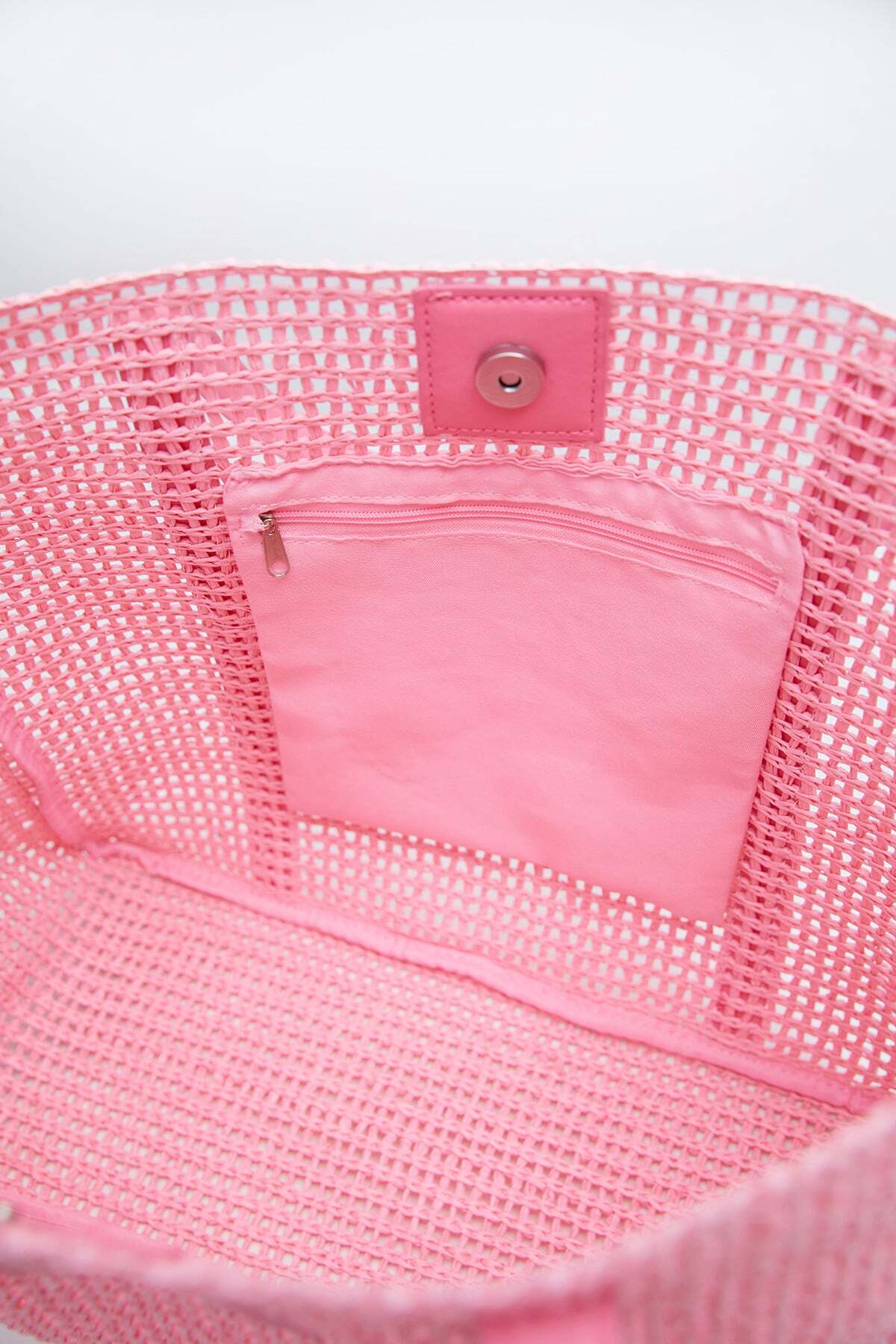 Straw Beach Handbag with Faux Leather Strap - MALLTURK